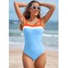 imageAleumdr One Piece Swimsuit Women Athletic Bathing Suits Color Block Womens Swimsuits SwimwearA7 Light Blue