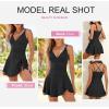 imageAleumdr Ribbed One Piece Swimdress Swimsuits for Women Tummy Control Tie Knot Swim Skirt V Neck Bathing SuitBlack