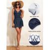 imageAleumdr Ribbed One Piece Swimdress Swimsuits for Women Tummy Control Tie Knot Swim Skirt V Neck Bathing SuitBlue