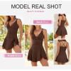 imageAleumdr Ribbed One Piece Swimdress Swimsuits for Women Tummy Control Tie Knot Swim Skirt V Neck Bathing SuitBrown