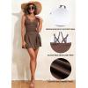 imageAleumdr Ribbed One Piece Swimdress Swimsuits for Women Tummy Control Tie Knot Swim Skirt V Neck Bathing SuitBrown