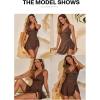 imageAleumdr Ribbed One Piece Swimdress Swimsuits for Women Tummy Control Tie Knot Swim Skirt V Neck Bathing SuitBrown