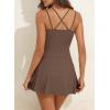 imageAleumdr Ribbed One Piece Swimdress Swimsuits for Women Tummy Control Tie Knot Swim Skirt V Neck Bathing SuitBrown