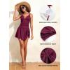 imageAleumdr Ribbed One Piece Swimdress Swimsuits for Women Tummy Control Tie Knot Swim Skirt V Neck Bathing SuitBurgundy