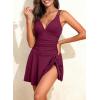imageAleumdr Ribbed One Piece Swimdress Swimsuits for Women Tummy Control Tie Knot Swim Skirt V Neck Bathing SuitBurgundy