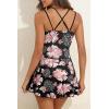 imageAleumdr Ribbed One Piece Swimdress Swimsuits for Women Tummy Control Tie Knot Swim Skirt V Neck Bathing SuitFlower Black
