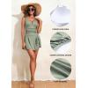 imageAleumdr Ribbed One Piece Swimdress Swimsuits for Women Tummy Control Tie Knot Swim Skirt V Neck Bathing SuitGreen