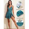 imageAleumdr Ribbed One Piece Swimdress Swimsuits for Women Tummy Control Tie Knot Swim Skirt V Neck Bathing SuitGreen Printed