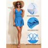 imageAleumdr Ribbed One Piece Swimdress Swimsuits for Women Tummy Control Tie Knot Swim Skirt V Neck Bathing SuitSky Blue