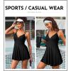 imageAleumdr Swim Dress for Women One Piece Tummy Control Swimsuit Ribbed A Line Skirted Bathing SuitsA Black