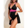 imageAleumdr Swim Dress for Women One Piece Tummy Control Swimsuit Ribbed A Line Skirted Bathing SuitsA Black Pink