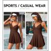 imageAleumdr Swim Dress for Women One Piece Tummy Control Swimsuit Ribbed A Line Skirted Bathing SuitsA Brown