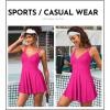 imageAleumdr Swim Dress for Women One Piece Tummy Control Swimsuit Ribbed A Line Skirted Bathing SuitsA Pink