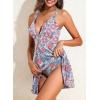imageAleumdr Swim Dress for Women One Piece Tummy Control Swimsuit Ribbed A Line Skirted Bathing SuitsA Pink and Blue Floral Print