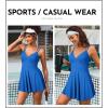 imageAleumdr Swim Dress for Women One Piece Tummy Control Swimsuit Ribbed A Line Skirted Bathing SuitsA Sky Blue