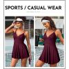 imageAleumdr Swim Dress for Women One Piece Tummy Control Swimsuit Ribbed A Line Skirted Bathing SuitsA Wine Red