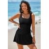 imageAleumdr Tankini Swimsuits for Women Swim Dress Two Piece Bathing Suit Square Neck Drawstring Tankini Tops with SkirtA1 Black