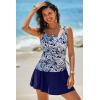 imageAleumdr Tankini Swimsuits for Women Swim Dress Two Piece Bathing Suit Square Neck Drawstring Tankini Tops with SkirtA2 Printed Blue