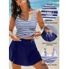 imageAleumdr Tankini Swimsuits for Women Swim Dress Two Piece Bathing Suit Square Neck Drawstring Tankini Tops with SkirtA4 Stripe Blue