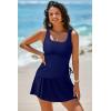 imageAleumdr Tankini Swimsuits for Women Swim Dress Two Piece Bathing Suit Square Neck Drawstring Tankini Tops with SkirtA7 Navy Blue