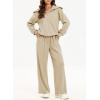 imageAleumdr Two Piece Outfits Half Zip Sweatshirt Sweatsuit Lounge Sets for Women Matching Set Wide Leg Sweatpant TracksuitA10 Beige