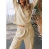 imageAleumdr Two Piece Outfits Half Zip Sweatshirt Sweatsuit Lounge Sets for Women Matching Set Wide Leg Sweatpant TracksuitA10 Beige
