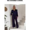 imageAleumdr Two Piece Outfits Half Zip Sweatshirt Sweatsuit Lounge Sets for Women Matching Set Wide Leg Sweatpant TracksuitA4 Navy Blue
