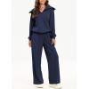 imageAleumdr Two Piece Outfits Half Zip Sweatshirt Sweatsuit Lounge Sets for Women Matching Set Wide Leg Sweatpant TracksuitA4 Navy Blue