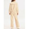 imageAleumdr Two Piece Outfits Half Zip Sweatshirt Sweatsuit Lounge Sets for Women Matching Set Wide Leg Sweatpant TracksuitA5 Apricot