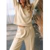 imageAleumdr Two Piece Outfits Half Zip Sweatshirt Sweatsuit Lounge Sets for Women Matching Set Wide Leg Sweatpant TracksuitA5 Apricot