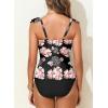 imageAleumdr Two Piece Tankini Swimsuits for Women Cutout Tummy Control Bathing Suit Ruffled V Neck Tank Tops with BottomBlack Floral