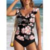 imageAleumdr Two Piece Tankini Swimsuits for Women Cutout Tummy Control Bathing Suit Ruffled V Neck Tank Tops with BottomBlack Floral