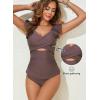 imageAleumdr Two Piece Tankini Swimsuits for Women Cutout Tummy Control Bathing Suit Ruffled V Neck Tank Tops with BottomDark Brown