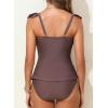 imageAleumdr Two Piece Tankini Swimsuits for Women Cutout Tummy Control Bathing Suit Ruffled V Neck Tank Tops with BottomDark Brown
