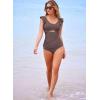 imageAleumdr Two Piece Tankini Swimsuits for Women Cutout Tummy Control Bathing Suit Ruffled V Neck Tank Tops with BottomDark Brown