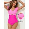 imageAleumdr Two Piece Tankini Swimsuits for Women Cutout Tummy Control Bathing Suit Ruffled V Neck Tank Tops with BottomHot Pink