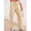 imageAleumdr Women High Waisted Drawstring Wide Leg Cargo Pants 2025 Trendy Casual Baggy Joggers Pants with PocketsBeige