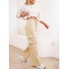 imageAleumdr Women High Waisted Drawstring Wide Leg Cargo Pants 2025 Trendy Casual Baggy Joggers Pants with PocketsBeige