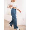 imageAleumdr Women High Waisted Drawstring Wide Leg Cargo Pants 2025 Trendy Casual Baggy Joggers Pants with PocketsBlue