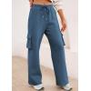imageAleumdr Women High Waisted Drawstring Wide Leg Cargo Pants 2025 Trendy Casual Baggy Joggers Pants with PocketsBlue
