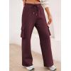 imageAleumdr Women High Waisted Drawstring Wide Leg Cargo Pants 2025 Trendy Casual Baggy Joggers Pants with PocketsBurgundy Red