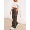 imageAleumdr Women High Waisted Drawstring Wide Leg Cargo Pants 2025 Trendy Casual Baggy Joggers Pants with PocketsCoffee