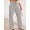 imageAleumdr Women High Waisted Drawstring Wide Leg Cargo Pants 2025 Trendy Casual Baggy Joggers Pants with PocketsGray