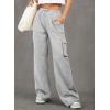 imageAleumdr Women High Waisted Drawstring Wide Leg Cargo Pants 2025 Trendy Casual Baggy Joggers Pants with PocketsGray