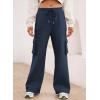 imageAleumdr Women High Waisted Drawstring Wide Leg Cargo Pants 2025 Trendy Casual Baggy Joggers Pants with PocketsNavy Blue