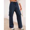 imageAleumdr Women High Waisted Drawstring Wide Leg Cargo Pants 2025 Trendy Casual Baggy Joggers Pants with PocketsNavy Blue