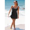 imageAleumdr Women One Piece Swimsuit Skirt Tummy Control Bathing Suit Color Block Swim Dress Swimwear with PocketsBlack