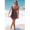 imageAleumdr Women One Piece Swimsuit Skirt Tummy Control Bathing Suit Color Block Swim Dress Swimwear with PocketsBrown
