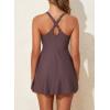 imageAleumdr Women One Piece Swimsuit Skirt Tummy Control Bathing Suit Color Block Swim Dress Swimwear with PocketsBrown