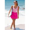 imageAleumdr Women One Piece Swimsuit Skirt Tummy Control Bathing Suit Color Block Swim Dress Swimwear with PocketsPink